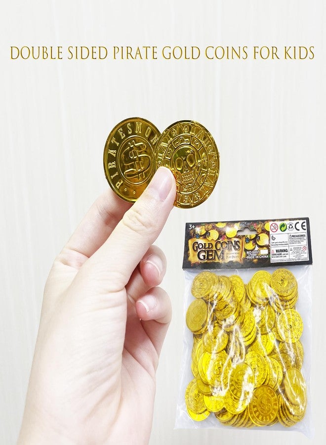 Flyekist Gold Coins Plastic - 100 Count Kids Play Money Pirate Tokens - Fake Gold Coins for St. Patricks Day Party Favors,Pirate Party,Treasure Hunt Game - Image 4